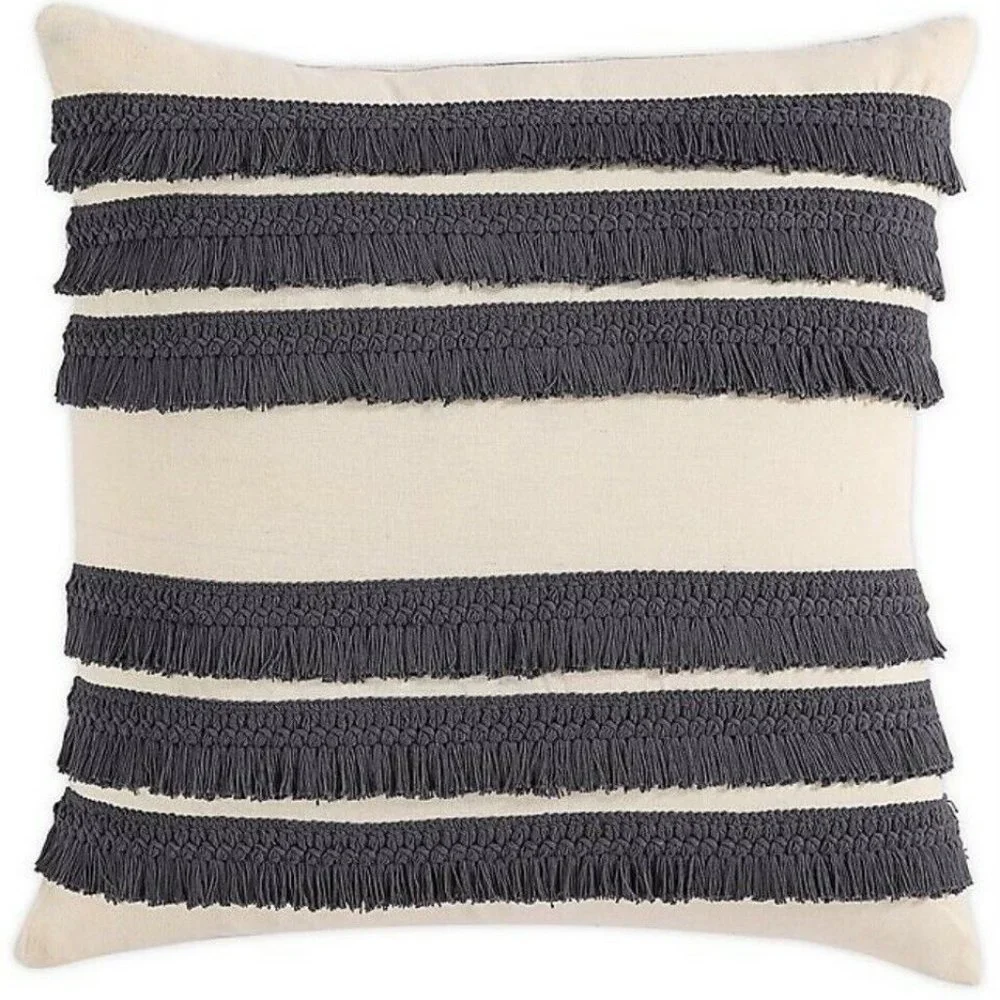 Square Decorative Pillow Cover lot 20” X 20” Grey Fringe Geometric Morgan Home